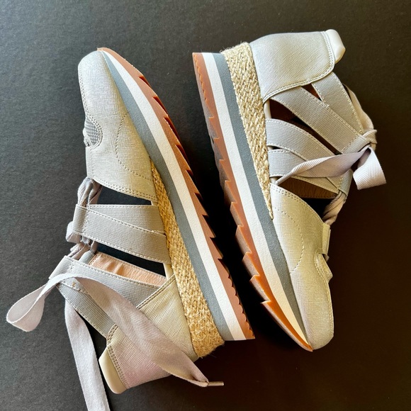 Silver Metallic Wedge Lace Up Fashion Colorblock Sneakers. - Picture 6 of 15